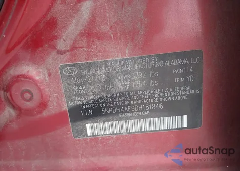 2013 Hyundai Elantra Gls из США, поврежденный, VIN 5NPDH4AE9DH181846